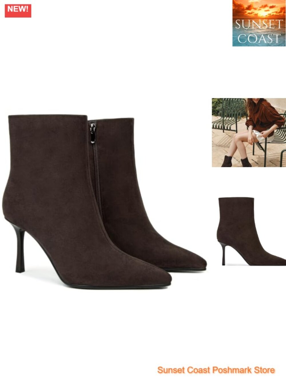 Suede Pointed Toe Ankle Booties Side Zipper Stiletto Heel Dress Boots